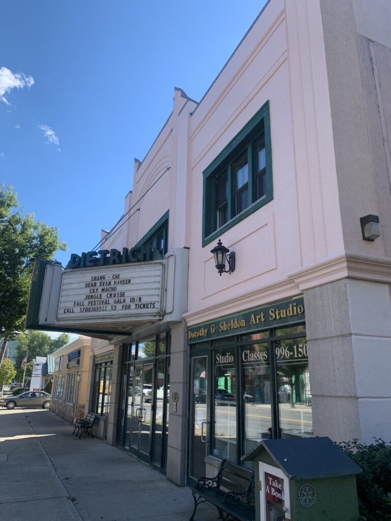 Art deco façade and marquee of the Dietrich Theater