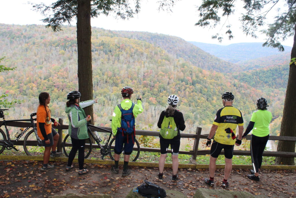 Cyclists take a break at the Loyalsock Canyon Vista
