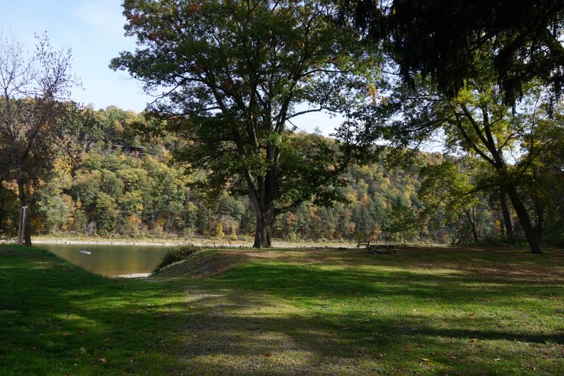 A field and boat launch along the Susquehanna River