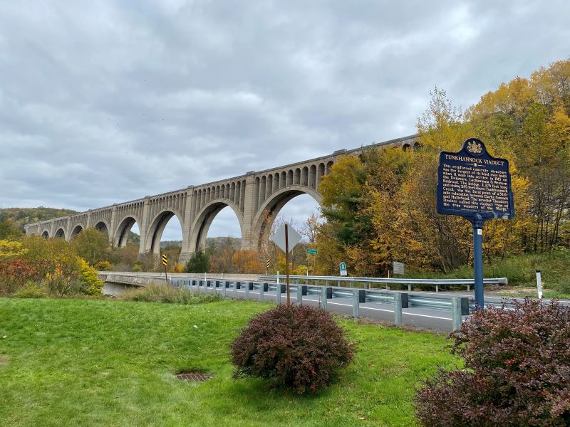 Railroad viaduct with fall foliage